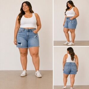 Judy Blue Womens High Waist Distressed Denim Shorts Light Wash  1XL NEW